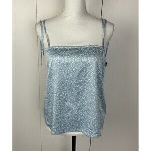 Something Navy Slip Blue Skyway Ditsy Floral Tie Spaghetti Straps Cami Top Sz L